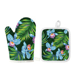 Tropical Orchid Flower Pattern Print Oven Mitt And Pot Holder Set