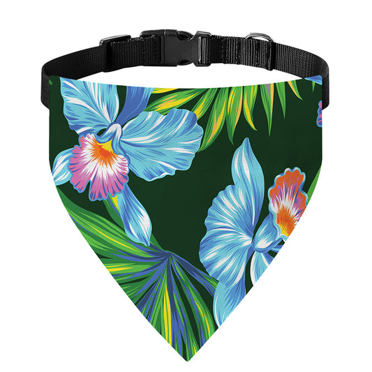 Tropical Orchid Flower Pattern Print Over The Collar Dog Bandana