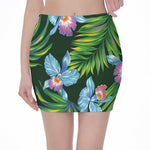 Tropical Orchid Flower Pattern Print Pencil Mini Skirt