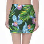 Tropical Orchid Flower Pattern Print Pencil Mini Skirt