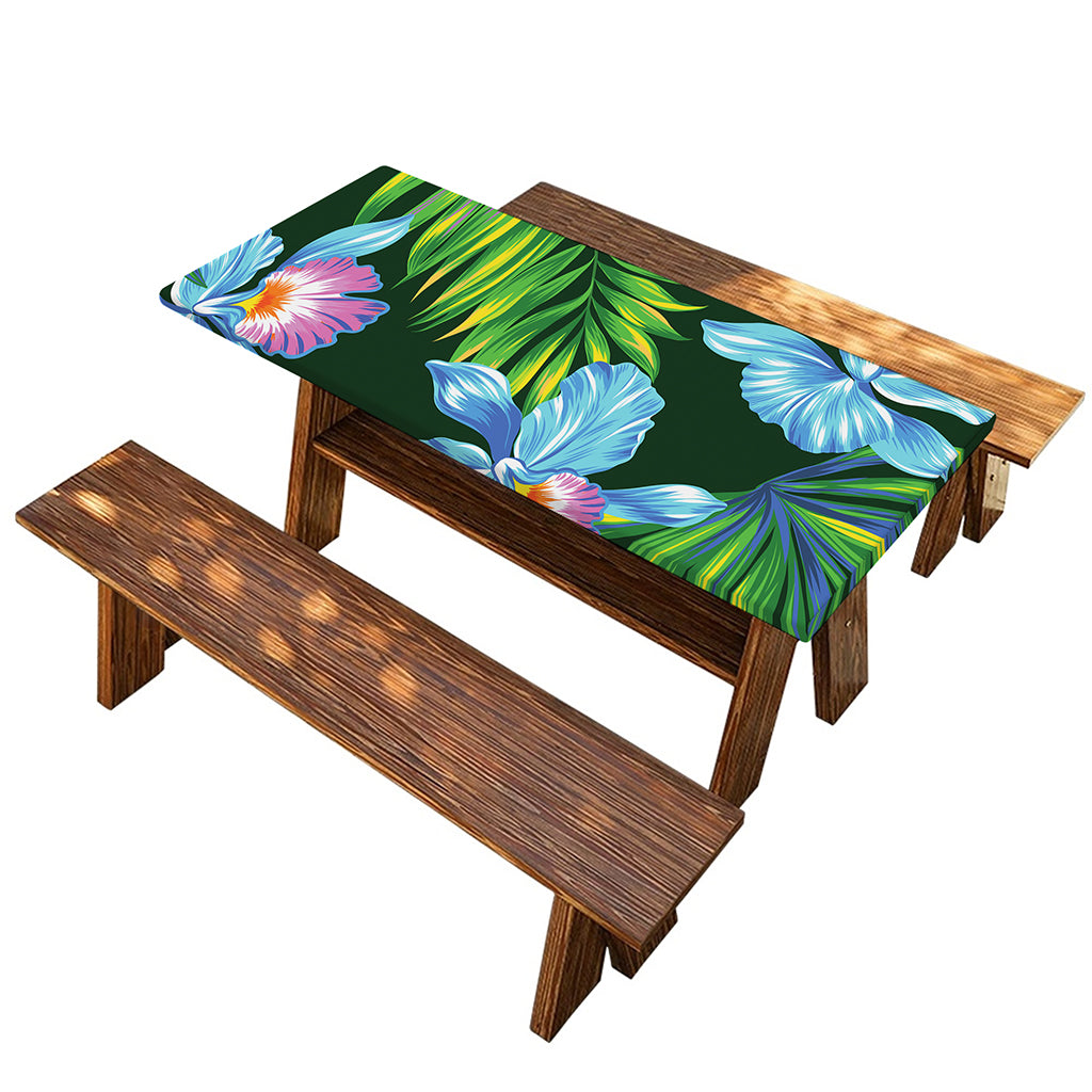 Tropical Orchid Flower Pattern Print Picnic Table Cover