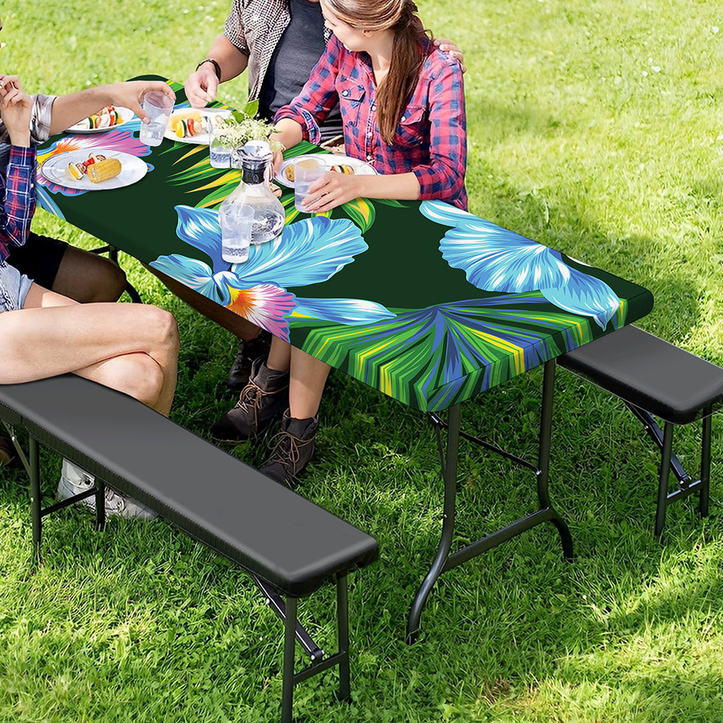 Tropical Orchid Flower Pattern Print Picnic Table Cover