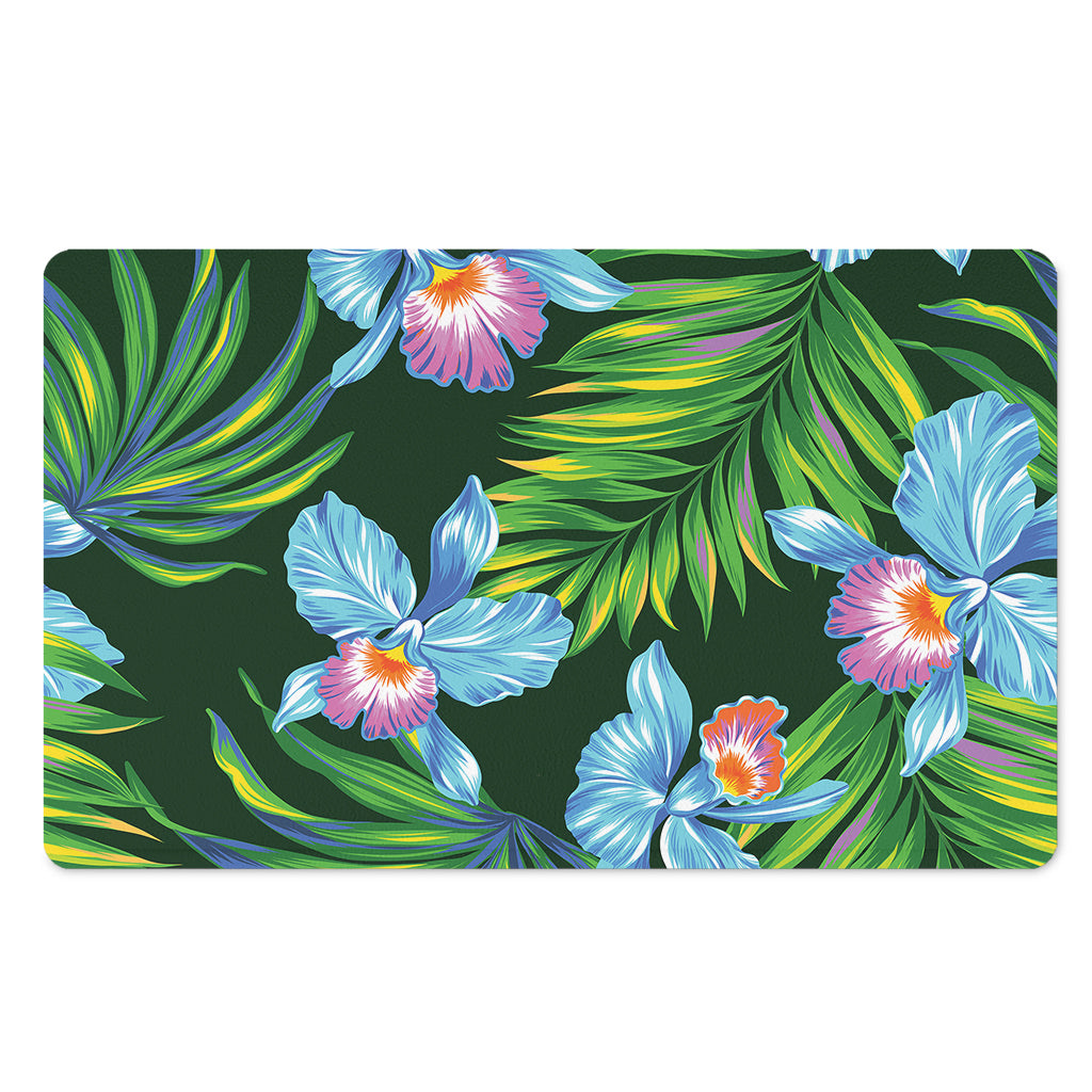 Tropical Orchid Flower Pattern Print Polyester Doormat
