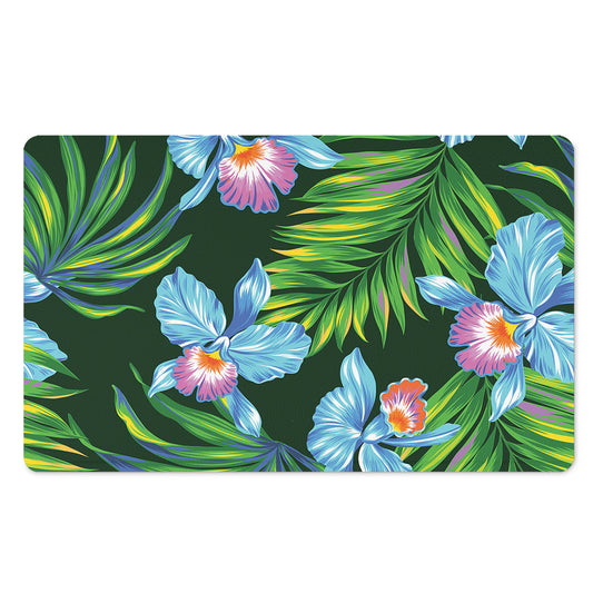 Tropical Orchid Flower Pattern Print Polyester Doormat