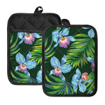 Tropical Orchid Flower Pattern Print Pot Holders With Pocket