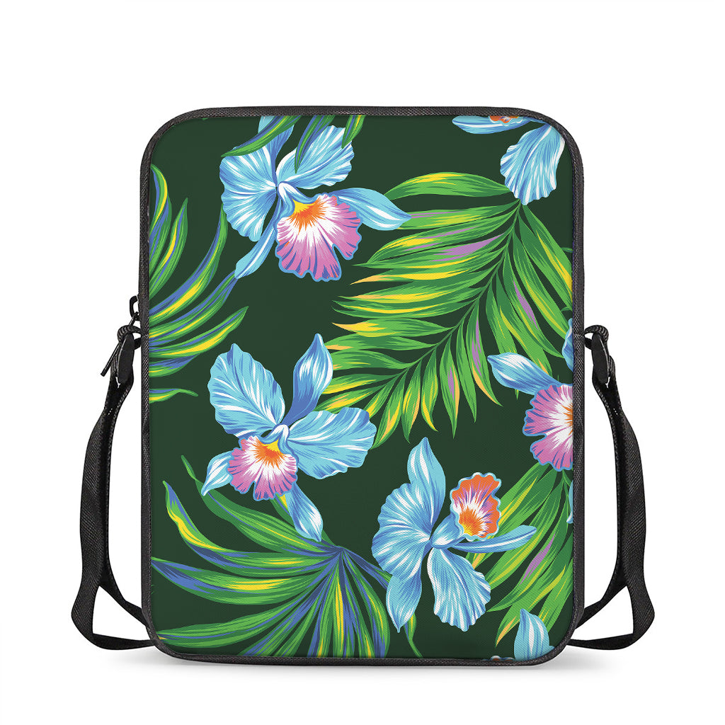 Tropical Orchid Flower Pattern Print Rectangular Crossbody Bag