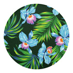 Tropical Orchid Flower Pattern Print Round Blanket