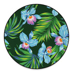 Tropical Orchid Flower Pattern Print Round Floor Mat
