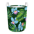 Tropical Orchid Flower Pattern Print Round Laundry Basket