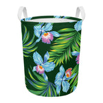 Tropical Orchid Flower Pattern Print Round Laundry Basket