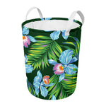 Tropical Orchid Flower Pattern Print Round Laundry Basket