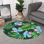Tropical Orchid Flower Pattern Print Round Rug
