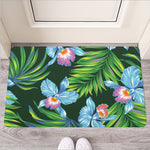 Tropical Orchid Flower Pattern Print Rubber Doormat