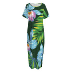 Tropical Orchid Flower Pattern Print Short Sleeve Long Nightdress