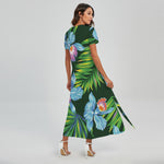 Tropical Orchid Flower Pattern Print Short Sleeve Maxi Dress