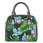 Tropical Orchid Flower Pattern Print Shoulder Handbag