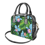 Tropical Orchid Flower Pattern Print Shoulder Handbag