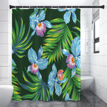 Tropical Orchid Flower Pattern Print Shower Curtain