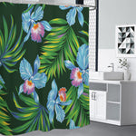 Tropical Orchid Flower Pattern Print Shower Curtain
