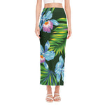 Tropical Orchid Flower Pattern Print Side Slit Maxi Skirt