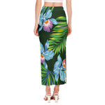 Tropical Orchid Flower Pattern Print Side Slit Maxi Skirt