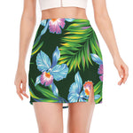 Tropical Orchid Flower Pattern Print Side Slit Mini Skirt