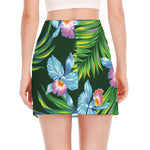 Tropical Orchid Flower Pattern Print Side Slit Mini Skirt