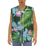 Tropical Orchid Flower Pattern Print Sleeveless Baseball Jersey