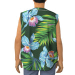 Tropical Orchid Flower Pattern Print Sleeveless Baseball Jersey