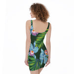 Tropical Orchid Flower Pattern Print Sleeveless Bodycon Dress