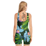 Tropical Orchid Flower Pattern Print Sleeveless One Piece Swimsuit