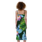 Tropical Orchid Flower Pattern Print Slim Fit Midi Cami Dress
