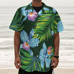 Tropical Orchid Flower Pattern Print Textured Short Sleeve Shirt