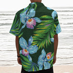 Tropical Orchid Flower Pattern Print Textured Short Sleeve Shirt