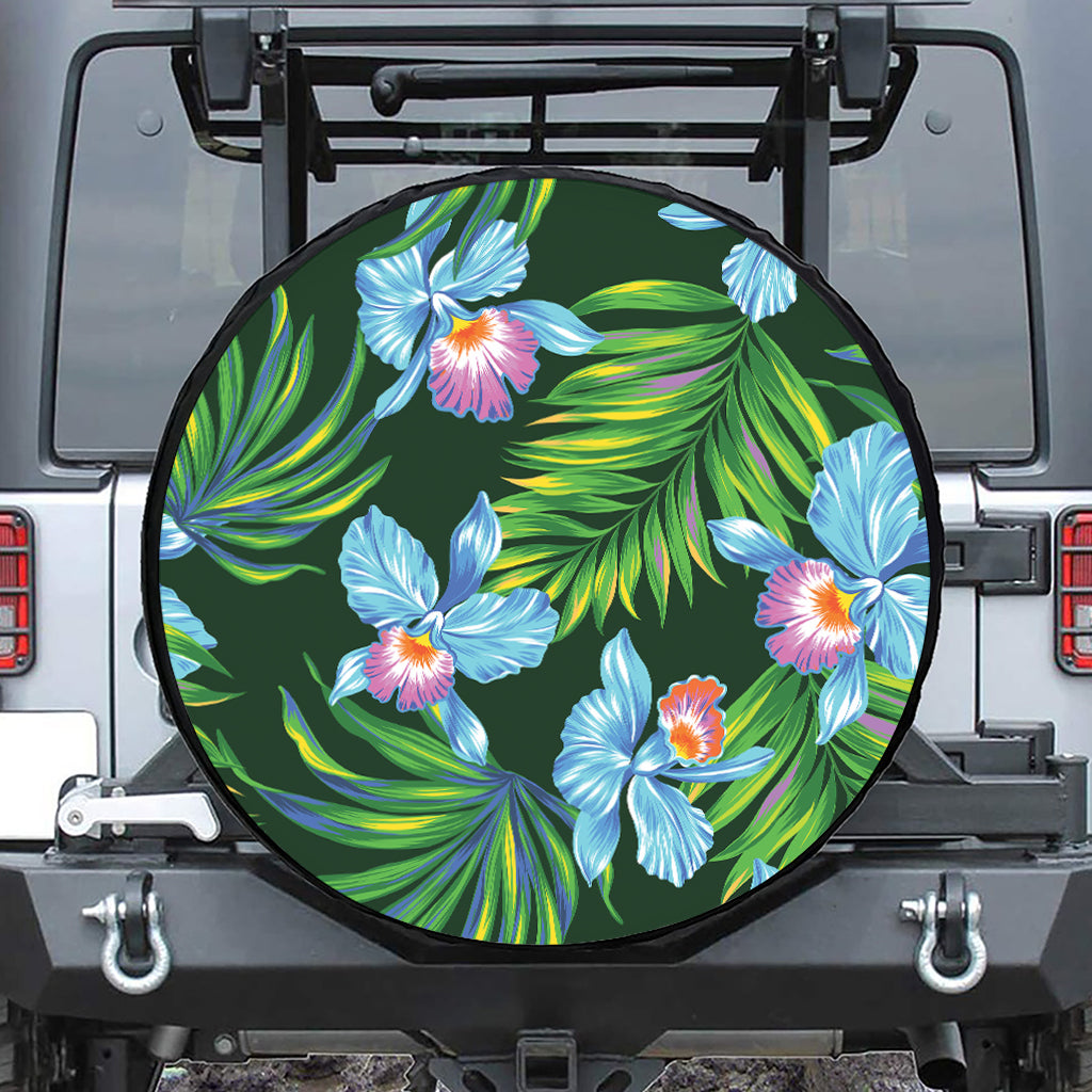 Tropical Orchid Flower Pattern Print Tire Cover