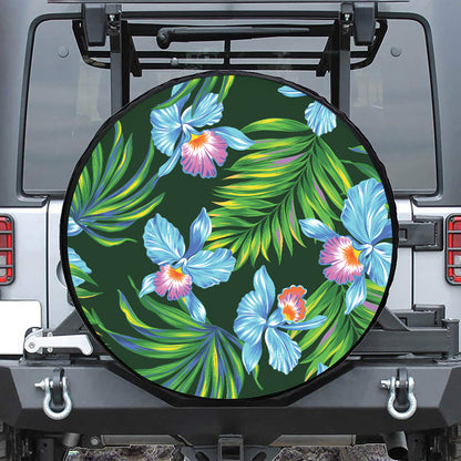 Tropical Orchid Flower Pattern Print Tire Cover