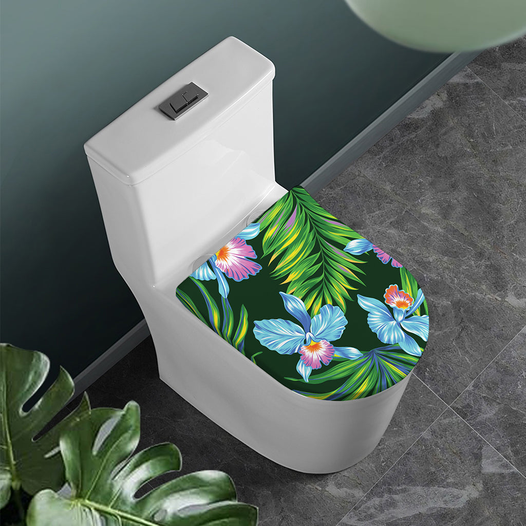 Tropical Orchid Flower Pattern Print Toilet Lid Cover