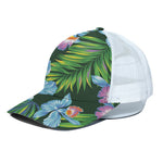 Tropical Orchid Flower Pattern Print White Mesh Trucker Cap