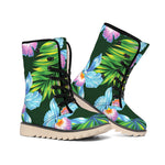 Tropical Orchid Flower Pattern Print Winter Boots