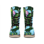 Tropical Orchid Flower Pattern Print Winter Boots