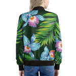 Tropical Orchid Flower Pattern Print Women's Bomber Jacket