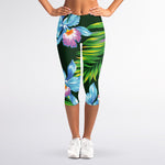 Tropical Orchid Flower Pattern Print Women's Capri Leggings