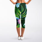 Tropical Orchid Flower Pattern Print Women's Capri Leggings