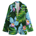 Tropical Orchid Flower Pattern Print Women's Cotton Blazer