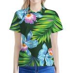 Tropical Orchid Flower Pattern Print Women's Polo Shirt