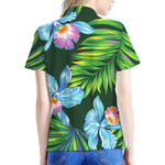 Tropical Orchid Flower Pattern Print Women's Polo Shirt