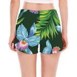Tropical Orchid Flower Pattern Print Women's Split Running Shorts