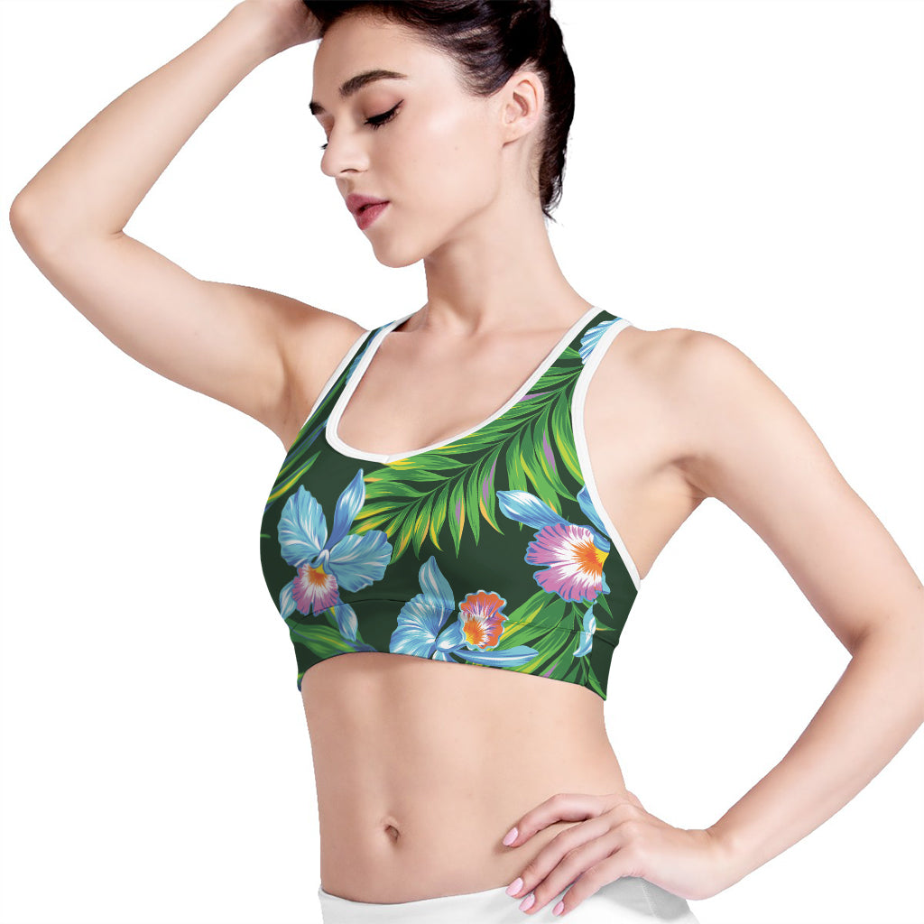 Tropical Orchid Flower Pattern Print Women's Sports Bra