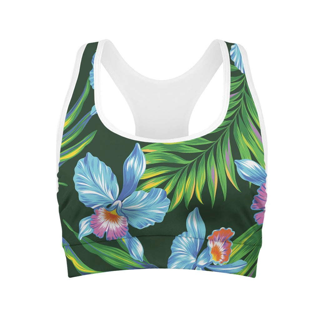 Tropical Orchid Flower Pattern Print Women's Sports Bra