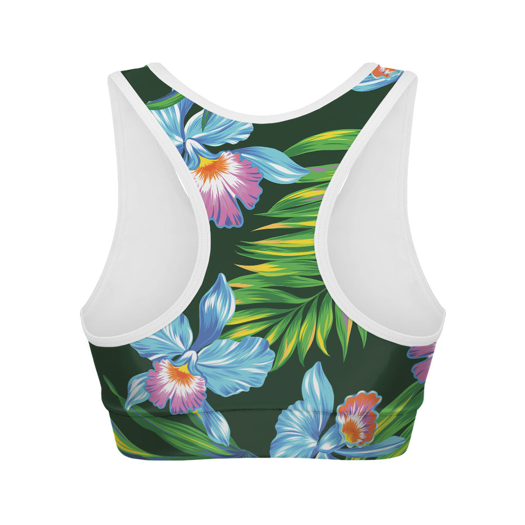 Tropical Orchid Flower Pattern Print Women's Sports Bra